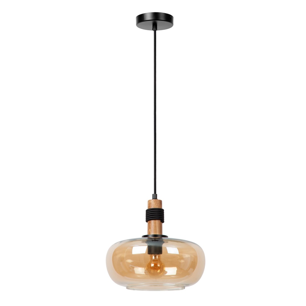 Lucide HanglampIlona Ø 30cm zwart met amber glas - 45408/30/62